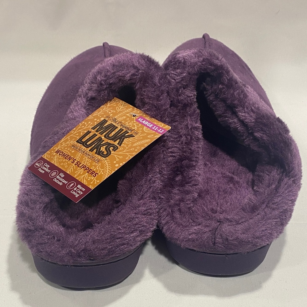 MUK LUKS Purple Polysuede Women's Slippers Size XL (11-12) - Picture 6 of 7